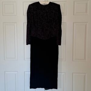 Vintage 1980’s Scott McClintock Black Velvet  Dress with Sequins and Satin Back